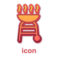 Sticker - Gold Barbecue grill icon isolated on white background. BBQ grill party. Vector