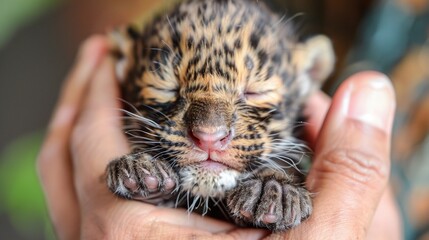 Wall Mural - closeup of adorable baby leopard cub face, wildlife photography