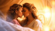 Two women kissing tenderly in the bedroom , LGBQ concept
