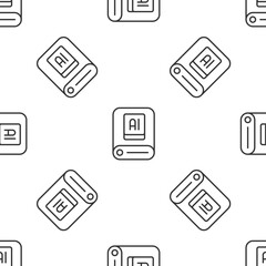 Sticker - Grey line Artificial intelligence AI icon isolated seamless pattern on white background. Machine learning, cloud computing, automated support assistance and networks. Vector