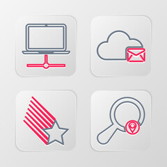 Canvas Print - Set line Search location, Falling star, Cloud mail server and Computer network icon. Vector