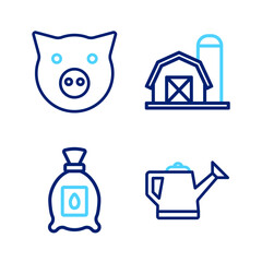 Poster - Set line Watering can, Pack full of seeds of plant, Farm house and Pig icon. Vector