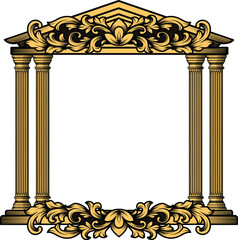 Vintage architecture arch greek with columns ancient pillars, baroque engraving ornament, classical frame element. Vector illustration isolated on transparent background