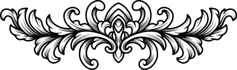 Wall Mural -  Filigree scroll heraldic or heraldry border frame floral pattern design. Vintage Baroque engraving ornament vector illustration. Design tattoo black and white, jewellery, Pattern, Wedding Decoration.