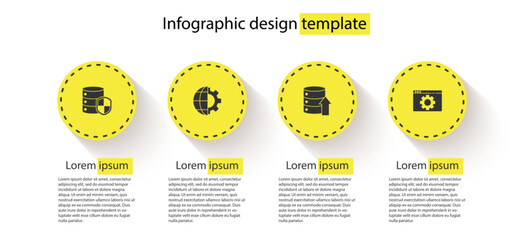 Poster - Set Server with shield, Globe of the Earth and gear, Server, Data, Web Hosting and Browser setting. Business infographic template. Vector