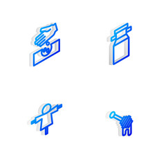 Sticker - Set Isometric line Can container for milk, Seeds, Scarecrow and Honey dipper stick icon. Vector