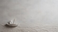 A Small White Boat Floating On Top Of A Body Of Water Next To A Bird Flying Over A Body Of Water.