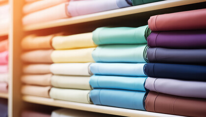 Wall Mural - Cotton bedding stacked on a shelf