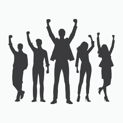 Poster - business people vector silhouette Teamwork of people raising their hands to sky, family business team concept.