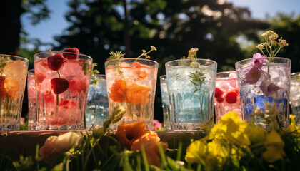 Wall Mural - summer floral cocktails on the grass.