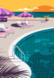 © Biruoh - Portrait view of resort swimming pool with no people next to the beach