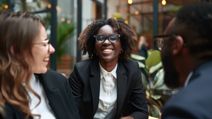 Canvas Print - Smiling business people talking collaborating on project