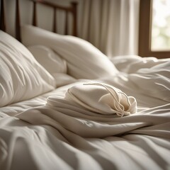 Wall Mural - Close-up View of a Bed with White Sheets and Pillow
