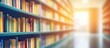 © Lasvu - In this blurry shot of a library, rows of books lining the shelves are evident. The shelves are filled with various genres, creating a sense of depth in the image.