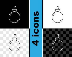 Wall Mural - Set line Bomb ready to explode icon isolated on black and white, transparent background. Vector