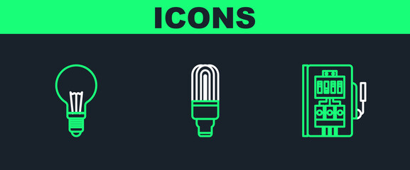 Sticker - Set line Electrical panel, Light bulb with concept of idea and LED light icon. Vector