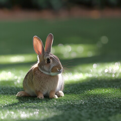 Poster - Rabbit playing in the grassy garden