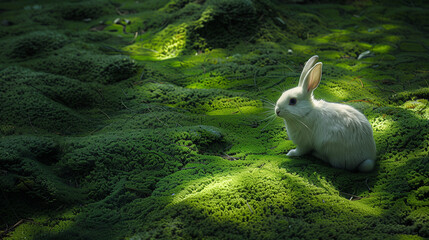 Rabbit playing in the grassy garden