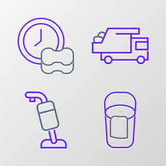 Canvas Print - Set line Bucket with rag, Vacuum cleaner, Garbage truck and Washing dishes icon. Vector