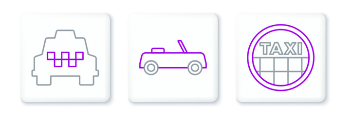 Canvas Print - Set line Taxi car roof, and Car icon. Vector