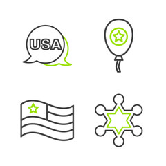 Poster - Set line Hexagram sheriff, American flag, Balloons and USA Independence day icon. Vector