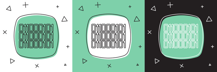 Wall Mural - set binary code icon isolated on white and green, black background. vector