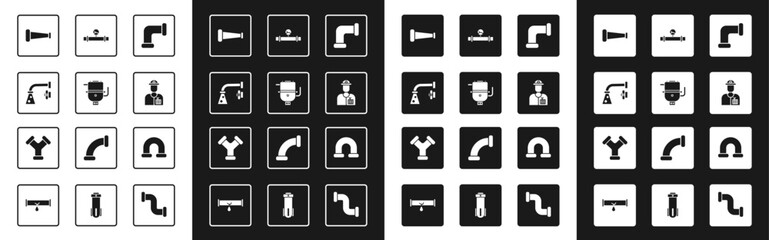 Wall Mural - Set Industry metallic pipe, Electric boiler for heating water, Water tap, Plumber, and manometer, and icon. Vector