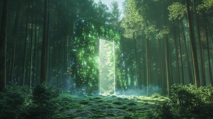 Poster - a digital lock opening to reveal a green, flourishing world inside.