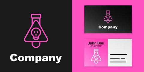 Wall Mural - Pink line Bottle with potion icon isolated on black background. Flask with magic potion. Happy Halloween party. Logo design template element. Vector