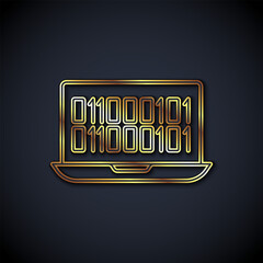 Wall Mural - gold line binary code icon isolated on black background. vector