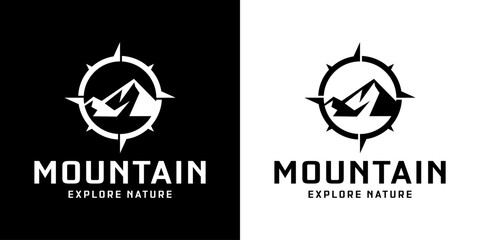 Wall Mural - abstract mountain peak with compass logo design combination