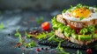 Avocado and poached egg sandwiches. wholesome food. Generative Ai
