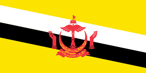 Wall Mural - Close-up of yellow, white, black and red national flag of Asian country of Brunei. Illustration made March 1st, 2024, Zurich, Switzerland.