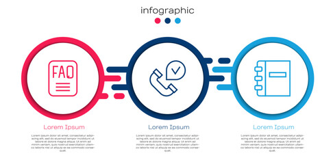 Wall Mural - Set line FAQ information, Telephone handset and Notebook. Business infographic template. Vector