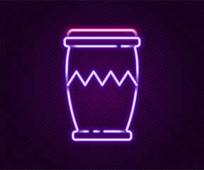 Poster - Glowing neon line Drum icon isolated on black background. Music sign. Musical instrument symbol. Colorful outline concept. Vector