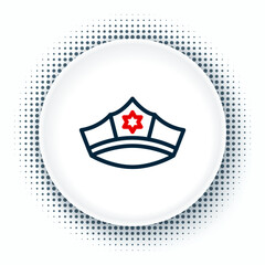 Sticker - Line Police cap with cockade icon isolated on white background. Police hat sign. Colorful outline concept. Vector