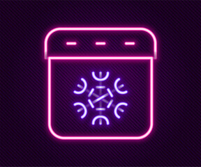 Sticker - Glowing neon line Calendar winter icon isolated on black background. Event reminder symbol. Colorful outline concept. Vector