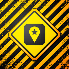 Wall Mural - Black Location for camping or tours and travels icon isolated on yellow background. Warning sign. Vector