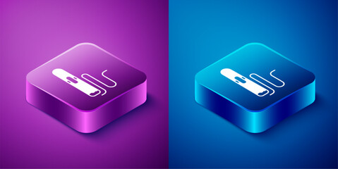 Wall Mural - Isometric Cigar icon isolated on blue and purple background. Square button. Vector