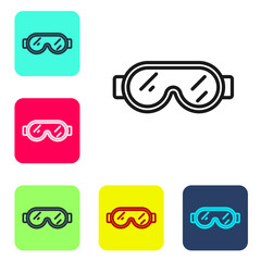 Wall Mural - Black line Safety goggle glasses icon isolated on white background. Set icons in color square buttons. Vector