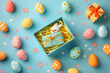 Easter day design with open gift box full of decorative festive for Easter.