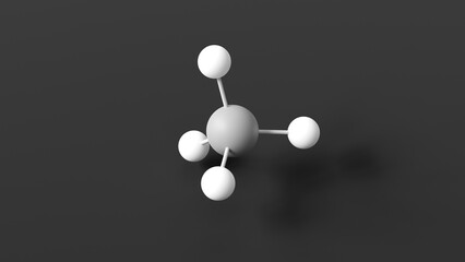 Wall Mural - methane molecular structure, simplest alkane, gas, ball and stick 3d model, structural chemical formula with colored atoms