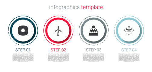 Poster - Set Canadian maple leaf, Wind turbine, Beanie hat and ranger. Business infographic template. Vector