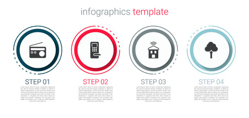 Wall Mural - Set Radio, Digital door lock, Smart home with wi-fi and Cloud upload. Business infographic template. Vector