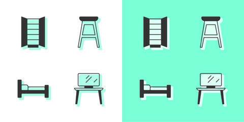 Poster - Set TV table stand, Wardrobe, Bed and Chair icon. Vector