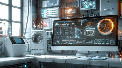 Leinwandbilder - The experiment displayed real-time operating data of various household appliances on the monitor. Generative AI.