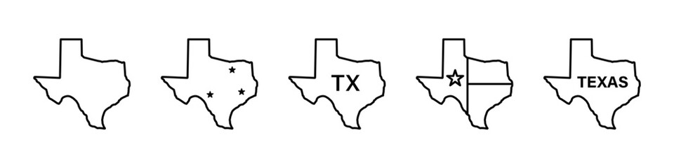 Wall Mural - Texas map icons. Texas state border map icons. Texas sign symbol - vector illustration