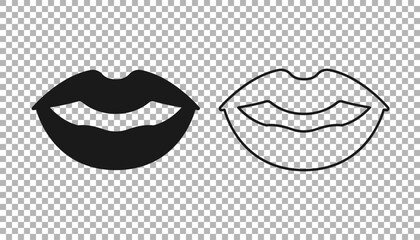 Poster - Black Smiling lips icon isolated on transparent background. Smile symbol. Vector