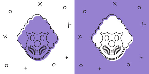 Wall Mural - Set Clown head icon isolated on white and purple background. Vector