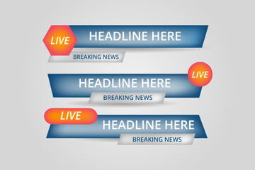 Wall Mural - Set of bundle lower third vector design banner with shape strip color. Modern broadcast news lower for TV Bars, Breaking, Sport, Video Channel, Interface Sign, Screen, Show.